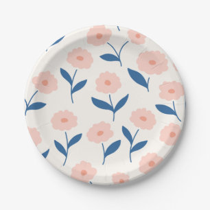Assiettes En Carton Motif de fleurs roses bohème chic mignon