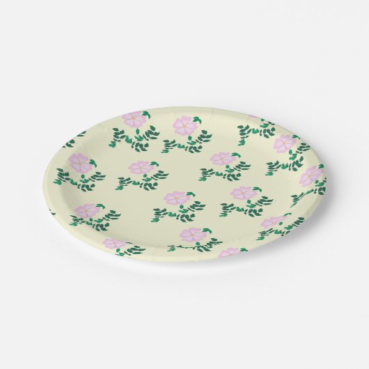 Assiettes En Carton Motif de fleurs Roses retro Pastel rose (Angle)