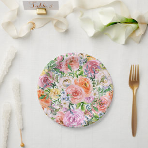 Assiettes En Carton Motif de fleurs Roses rose jaune blanc orange