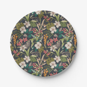 Assiettes En Carton Motif de fleurs tropicales colorées