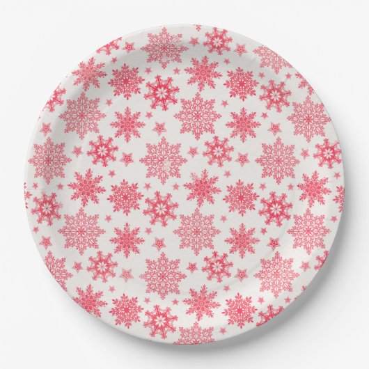 Assiettes En Carton Motif de flocon rouge complexe (Devant)