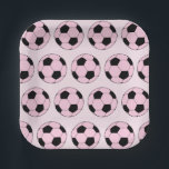 Assiettes En Carton Motif de football rose<br><div class="desc">Plaques en papier sur le thème du football girly. Plaques en papier de football de football de football. Cadeau personnalisé pour joueur de football,  footballeur.</div>