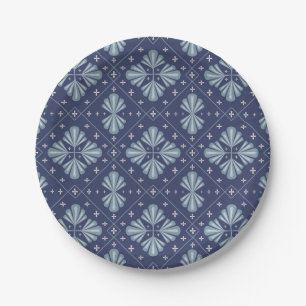 Assiettes En Carton Motif de formes géométriques bleues