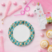 Assiettes En Carton Motif De Formes Turquoises Et Oranges (Fête)