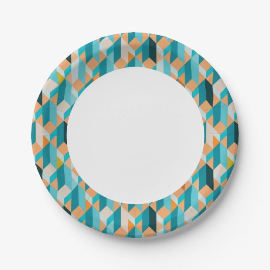Assiettes En Carton Motif De Formes Turquoises Et Oranges (Devant)