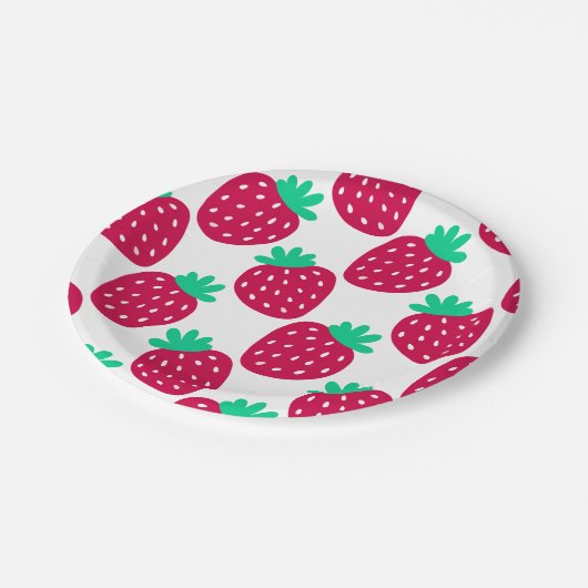 Assiettes En Carton Motif de fraise mini mignonne en rouge et vert (Angle)
