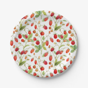 Assiettes En Carton Motif de fraises sauvages Aquarelle