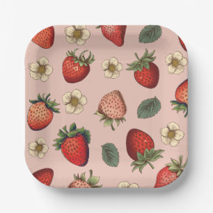 Assiettes En Carton Motif de fraises Vintage