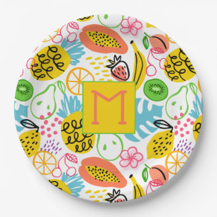 Assiettes En Carton Motif de fruits d'été monogramme