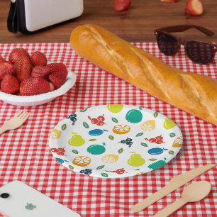 Assiettes En Carton Motif de fruits, Plum, Orange, Citron, Poire, Pomm