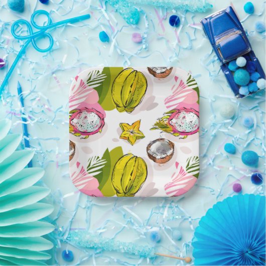 Assiettes En Carton Motif de fruits texturés à main libre (Fête)