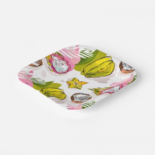 Assiettes En Carton Motif de fruits texturés à main libre (Angulaire)