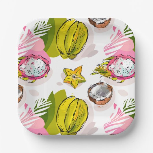 Assiettes En Carton Motif de fruits texturés à main libre (Recto)