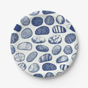 Assiettes En Carton Motif de galets - effet Cyanotype