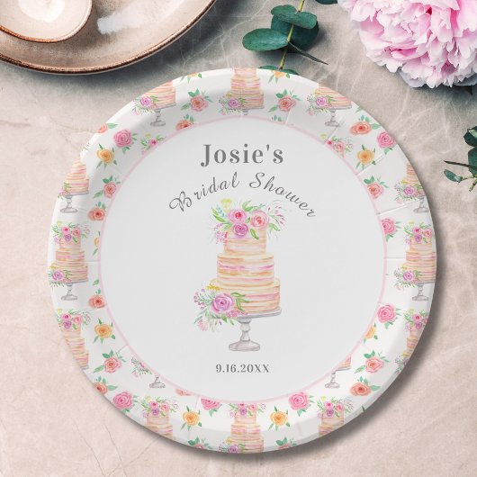 Assiettes En Carton Motif de gâteau Rose couche Fête des mariées aquar