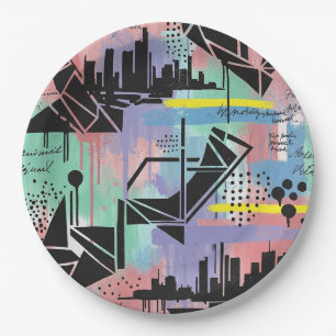 Assiettes En Carton Motif de graffiti urbain coloré (11)