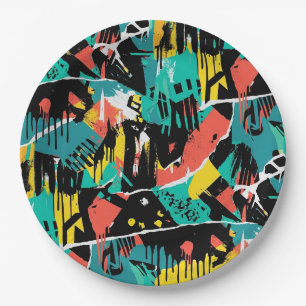 Assiettes En Carton Motif de graffiti urbain coloré (13)