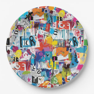Assiettes En Carton Motif de graffiti urbain coloré (8)