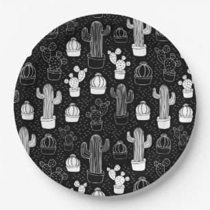 Assiettes En Carton Motif de gribouillis noir et blanc