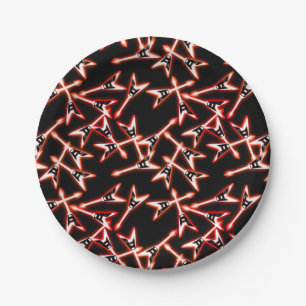 Assiettes En Carton Motif de guitare électrique en métal lourd rouge