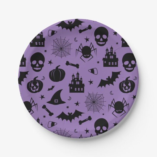 Assiettes En Carton Motif de Halloween pourpre et noir (Devant)