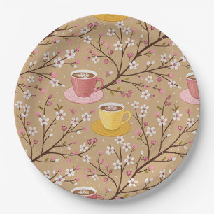 Assiettes En Carton Motif de housse de café Fleur de Cerisier (4)