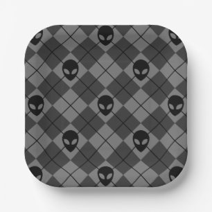 Assiettes En Carton Motif de Jacquard Alien noir et gris