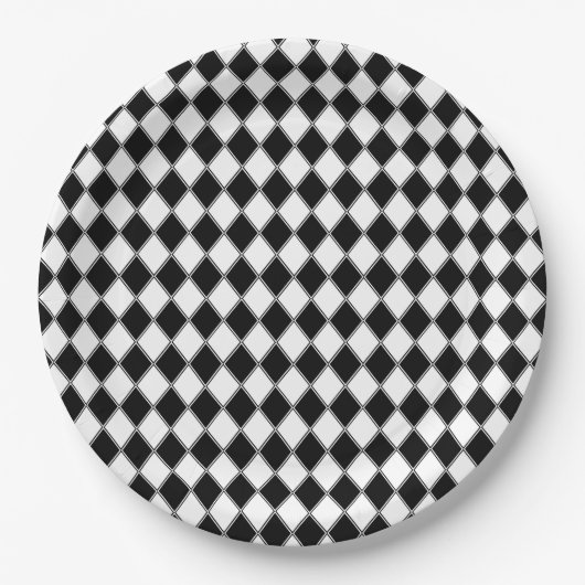 Assiettes En Carton Motif de Jacquard Diamant noir et blanc (Devant)