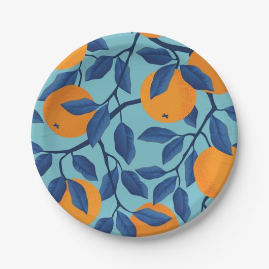 Assiettes En Carton Motif de la branche orange bleue (Devant)