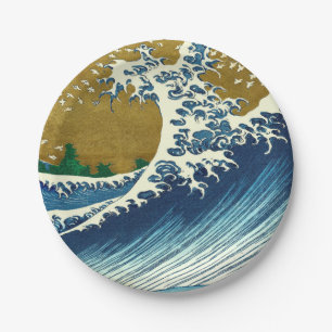 Assiettes En Carton Motif de la Grande Vague de Hokusai : Art Ukiyo-e