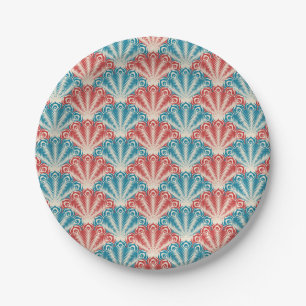 Assiettes En Carton Motif de la queue de paon rouge et bleu