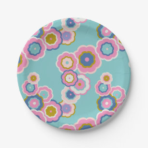 Assiettes En Carton Motif de les années 70 Floral Boho Retro