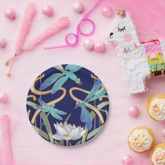 Assiettes En Carton Motif de libellules Art nouveau (Fête)