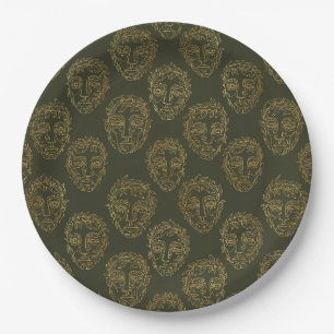Assiettes En Carton Motif de ligne de visage botanique rustique (2)