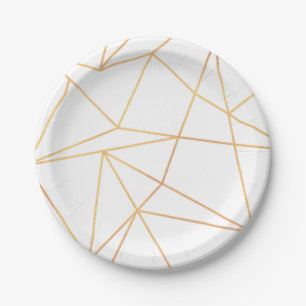 Assiettes En Carton Motif de lignes géométriques dorées sur fond blanc