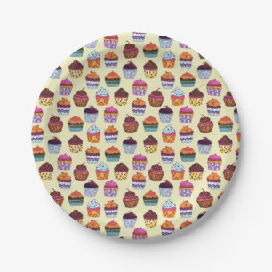 Assiettes En Carton Motif de l'illustration de Cupcakes colorés amusan