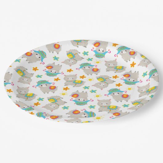 Assiettes En Carton Motif De Llamas, Cute Llamas, Alpacas, Fleurs (Angle)