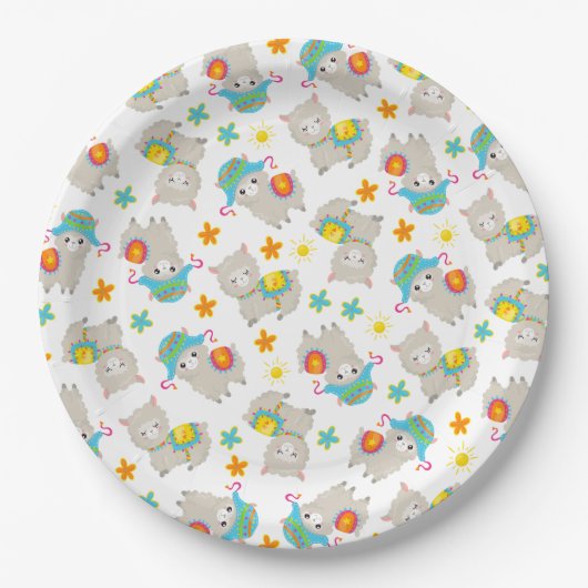 Assiettes En Carton Motif De Llamas, Cute Llamas, Alpacas, Fleurs (Devant)