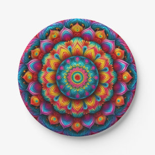 Assiettes En Carton Motif de mandala géométrique coloré-342678