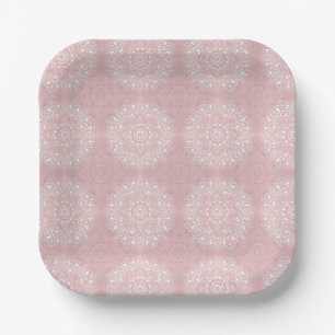 Assiettes En Carton Motif de mandala indien spirituel rose