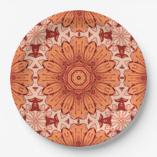 Assiettes En Carton Motif de marguerite géométrique en Mandarin Orange