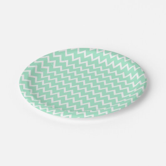 Assiettes En Carton Motif de menthe vert et blanc (Angle)