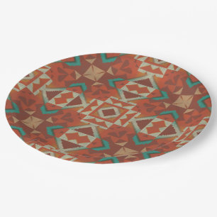 Assiettes En Carton Motif de mosaïque de la tribu amérindienne branc