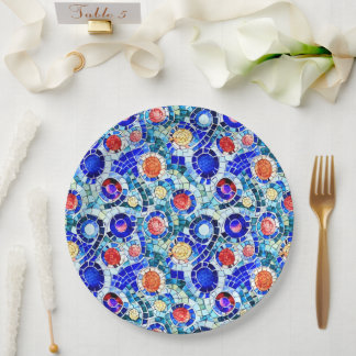 Assiettes En Carton Motif de mosaïque multicolore inspiré par Gaudi