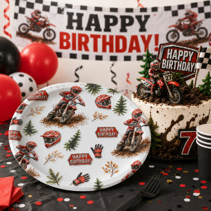 Assiettes En Carton Motif de moto cross garçon anniversaire en terre r