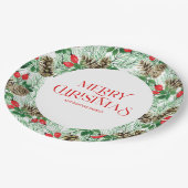 Assiettes En Carton Motif de Noël avec verdures et baies rouges (Angle)