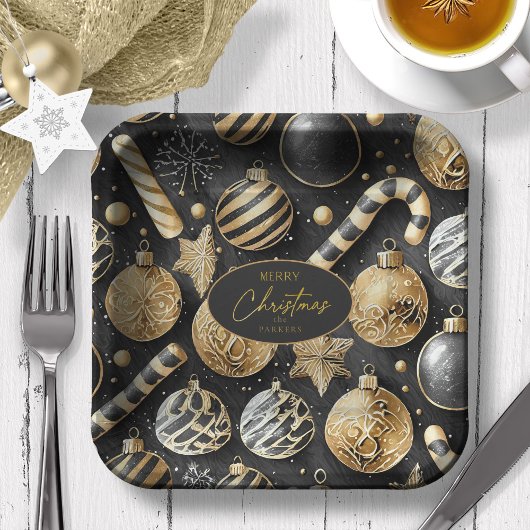 Assiettes En Carton Motif de Noël Black Gold #12 ID1009