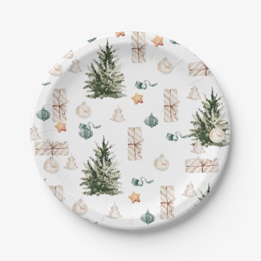 Assiettes En Carton Motif de Noël branché | Aquarelle (Devant)