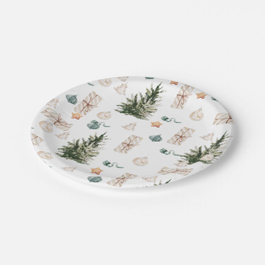 Assiettes En Carton Motif de Noël branché | Aquarelle (Angle)