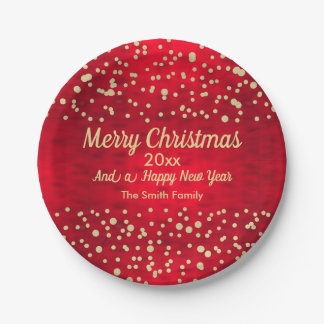 Assiettes En Carton Motif de Noël Confetti rouge et or